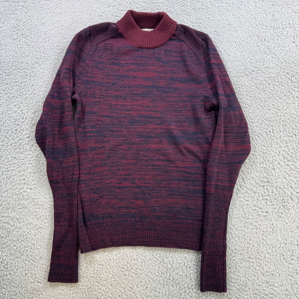 Apiece Apart Womens 100% Wool Mock Neck Space Dye Sweater Maroon Navy Small